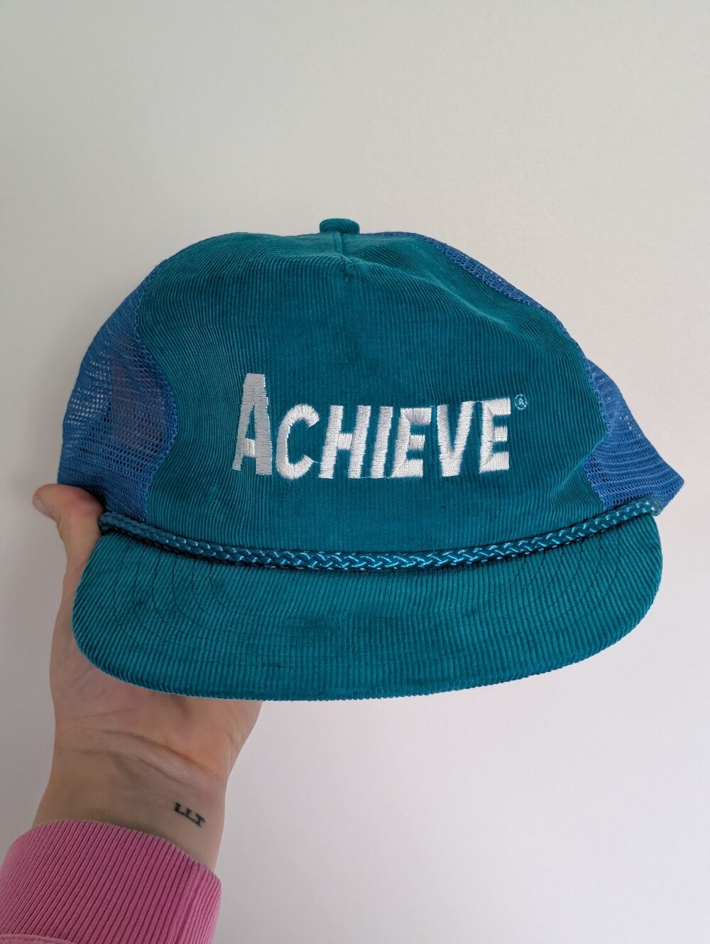 Vintage Teal Corduroy Rope Mesh Trucker Hat - ACHIEVE Snapback Cap